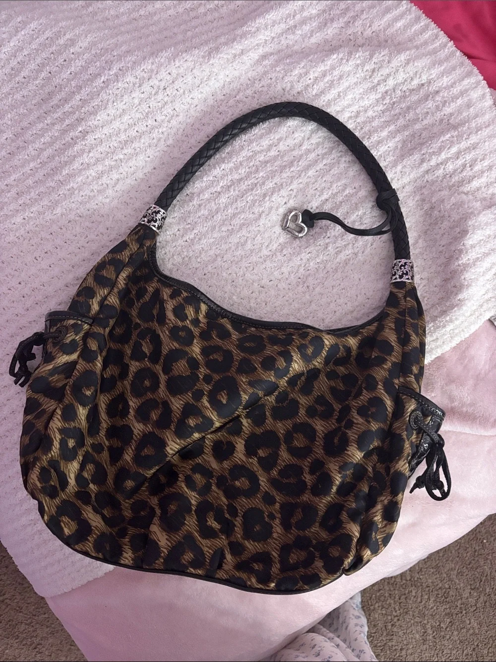 Leopard Print Hobo Shoulder Bag in Brown